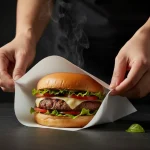 Hamburguesa envuelta en papel encerado para alimentos biodegradable, sin cera ni parafina